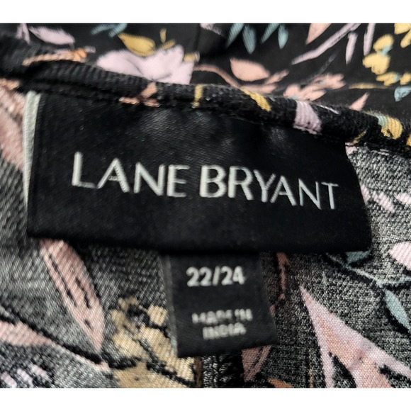 Lane Bryant Top Womens 22/24 Black Floral Surplice Wrap Peplum Long Sleeve Boho - Picture 2 of 12